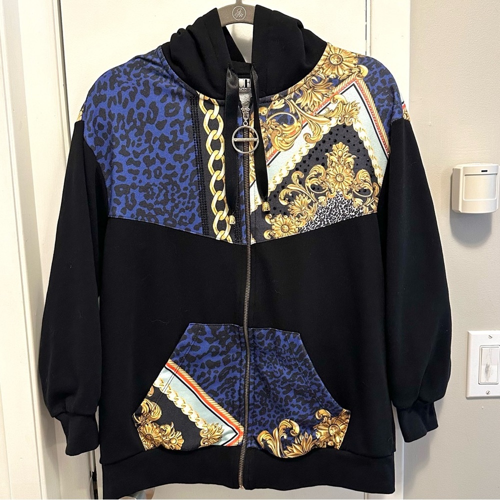 NICE Istanbul Couture Graphic Rhinestone Full Zip Hooded Sweatshirt M baroque